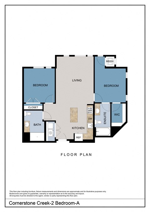 Floor plan for 2 beds, 1 bath, 1061 sqft